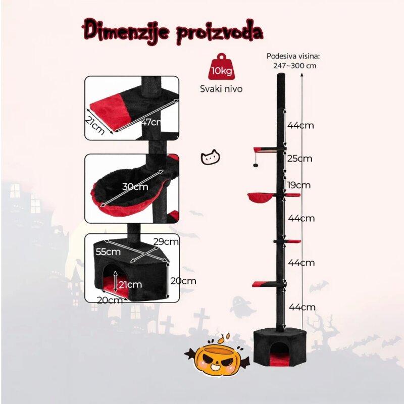 Grebalica i Penjalica za Mačke do Plafona 300cm - Halloween Crna - pogled 5