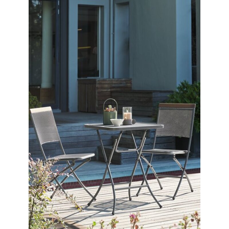 Baštenska bistro garnitura LARVIK, sto i 2 stolice, sklopiva, siva, Š60xD60 cm - pogled 5