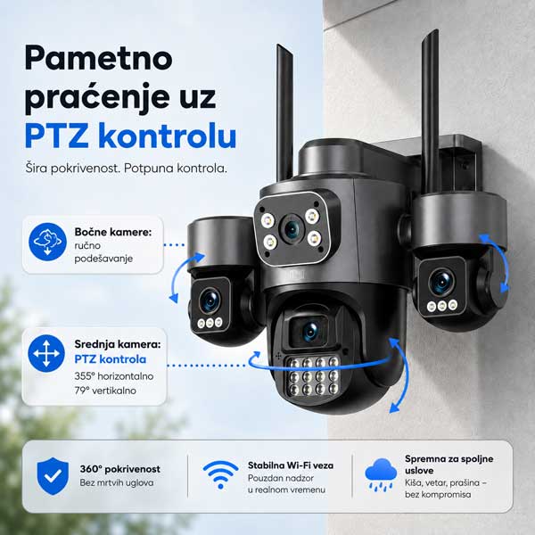 Wi-Fi sigurnosna kamera sa 3 objektiva 3×3 MP PTZ IR 30 m - pogled 5