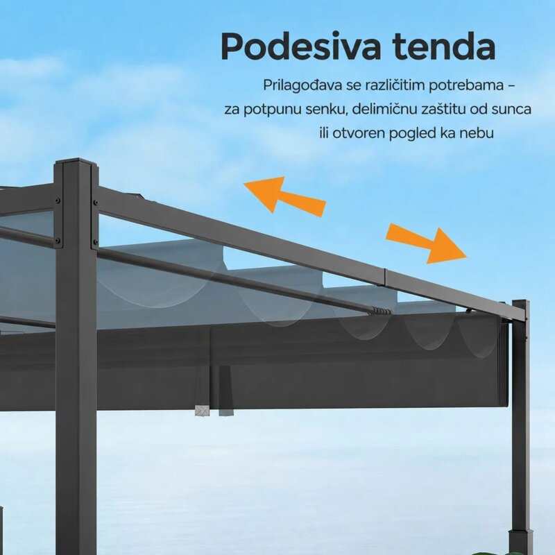 Venturo Prestige 3x3m Siva Pergola - Čelična Konstrukcija sa Uvlačivom Nadstrešnicom - pogled 5