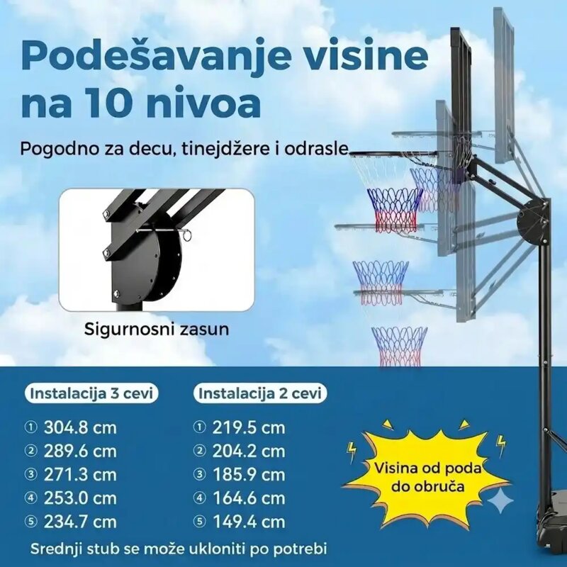 Sportivo košarkaški koš sa podesivom visinom 150-305 cm - pogled 5