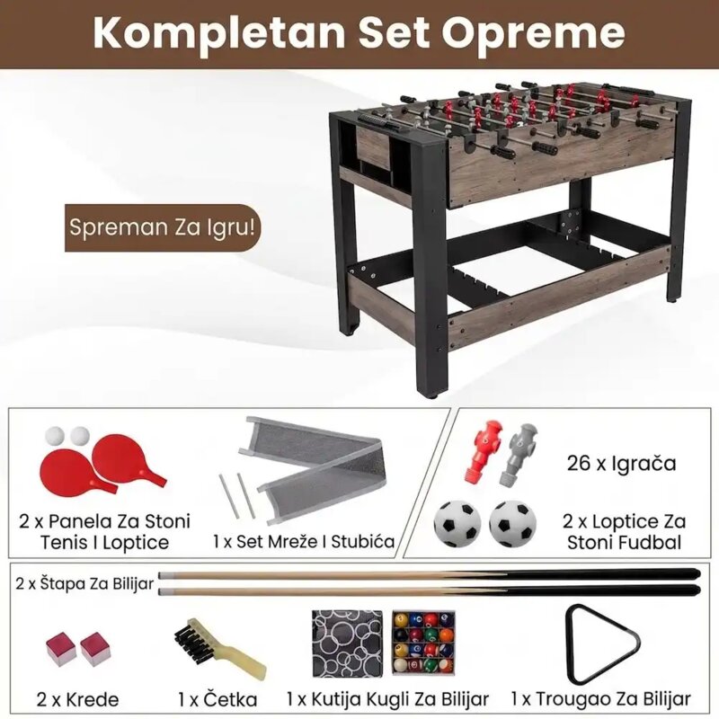 Sportivo 3u1 multifunkcionalni sto za igre - fudbal, bilijar i stoni tenis, 125 cm - pogled 5