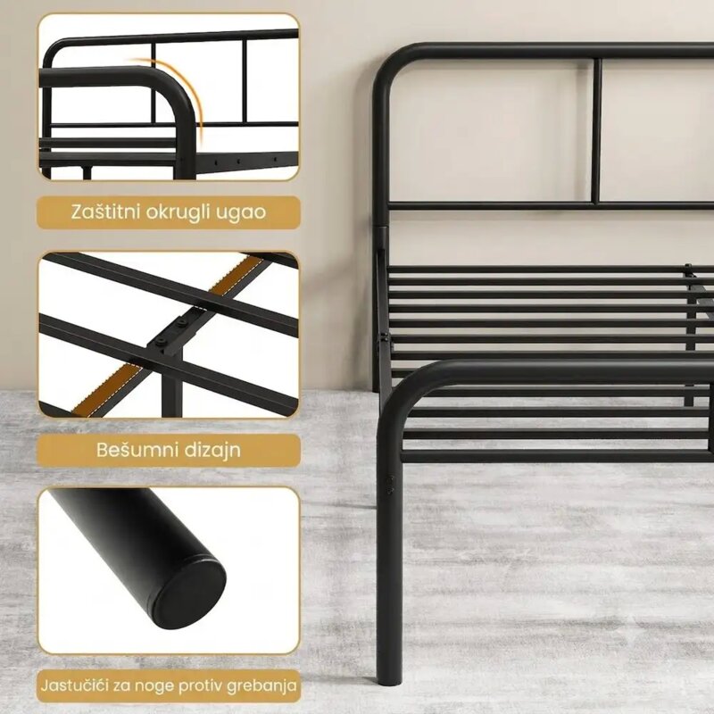 Domaro Metalni krevet 140x190cm sa uzglavljem, crna - pogled 5