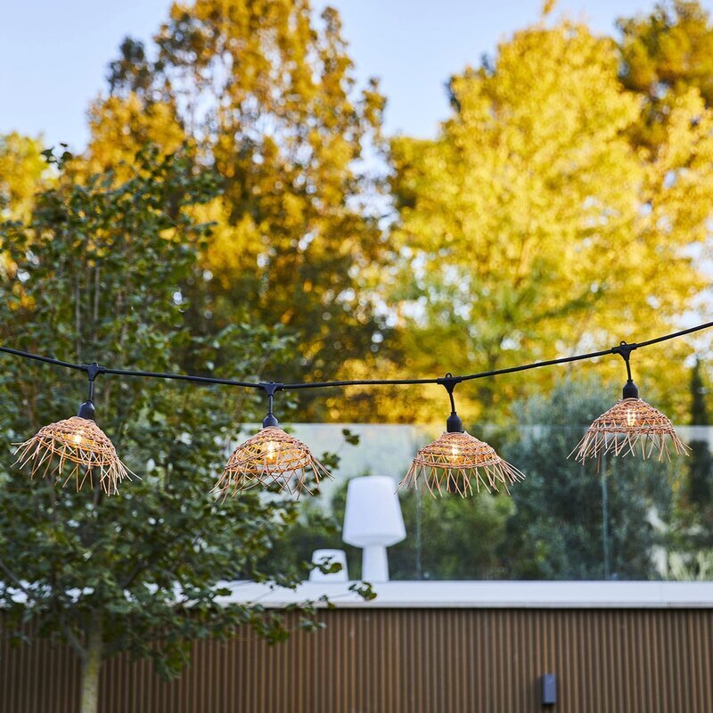 M-PRO LED Svetlosni Niz sa Rattan Abažurima, 10 LED, 5+5 m, Topla Bela - pogled 5