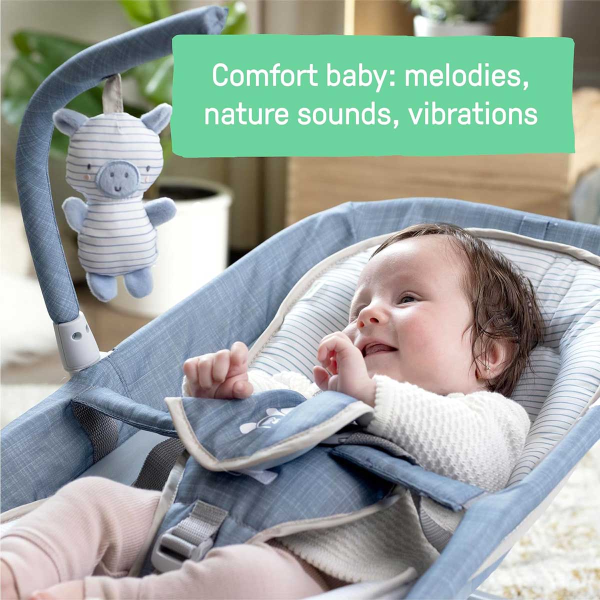 Ingenuity™ Ležaljka za bebe sa vibracijom, melodijama i masažom Happy Belly Chambray 16854 - pogled 5