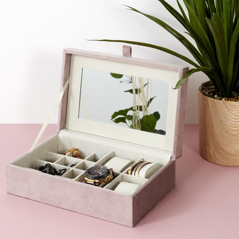 Kutija za nakit i satove sa ogledalom Pliš Roze - pogled 5