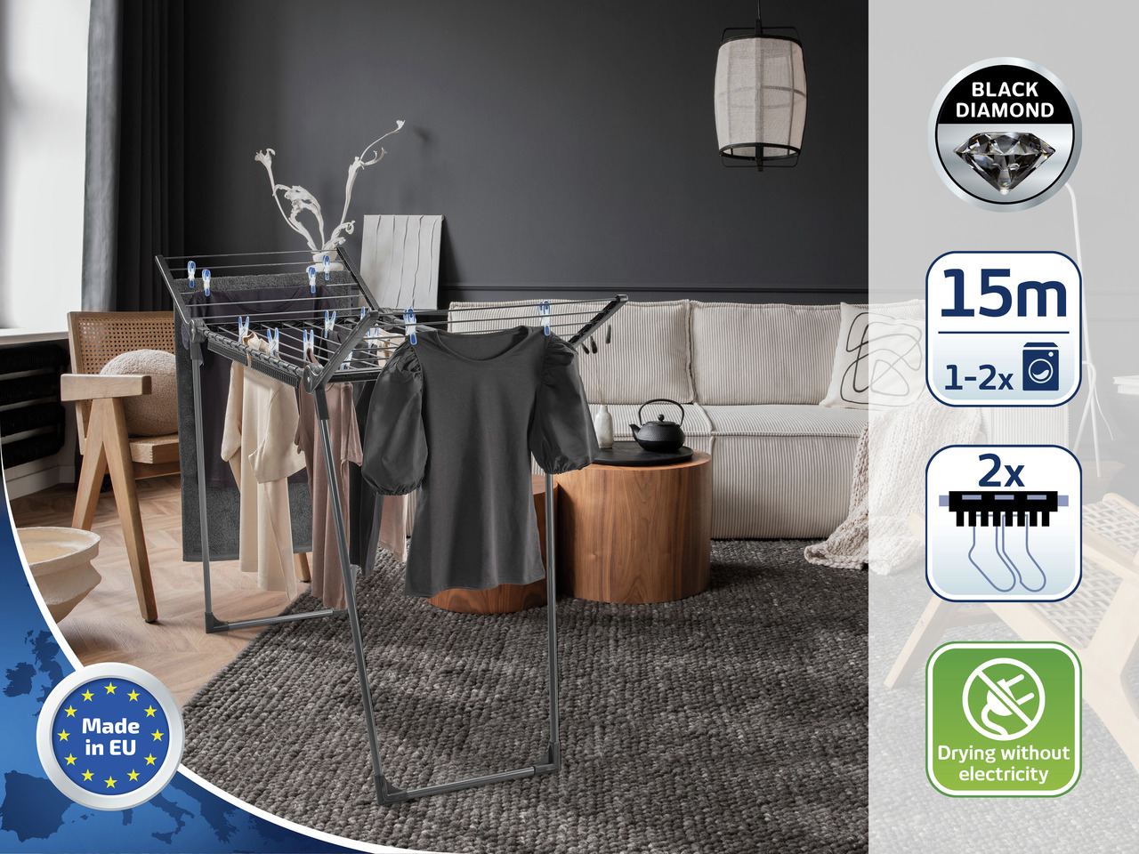 Samostojeći sušač za veš Pegasus 150 Slim Black Leifheit LF81690 - pogled 5