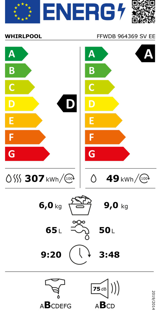 Whirlpool samostalna mašina za pranje i sušenje veša 9kg FFWDB 964369 SV EE - pogled 5