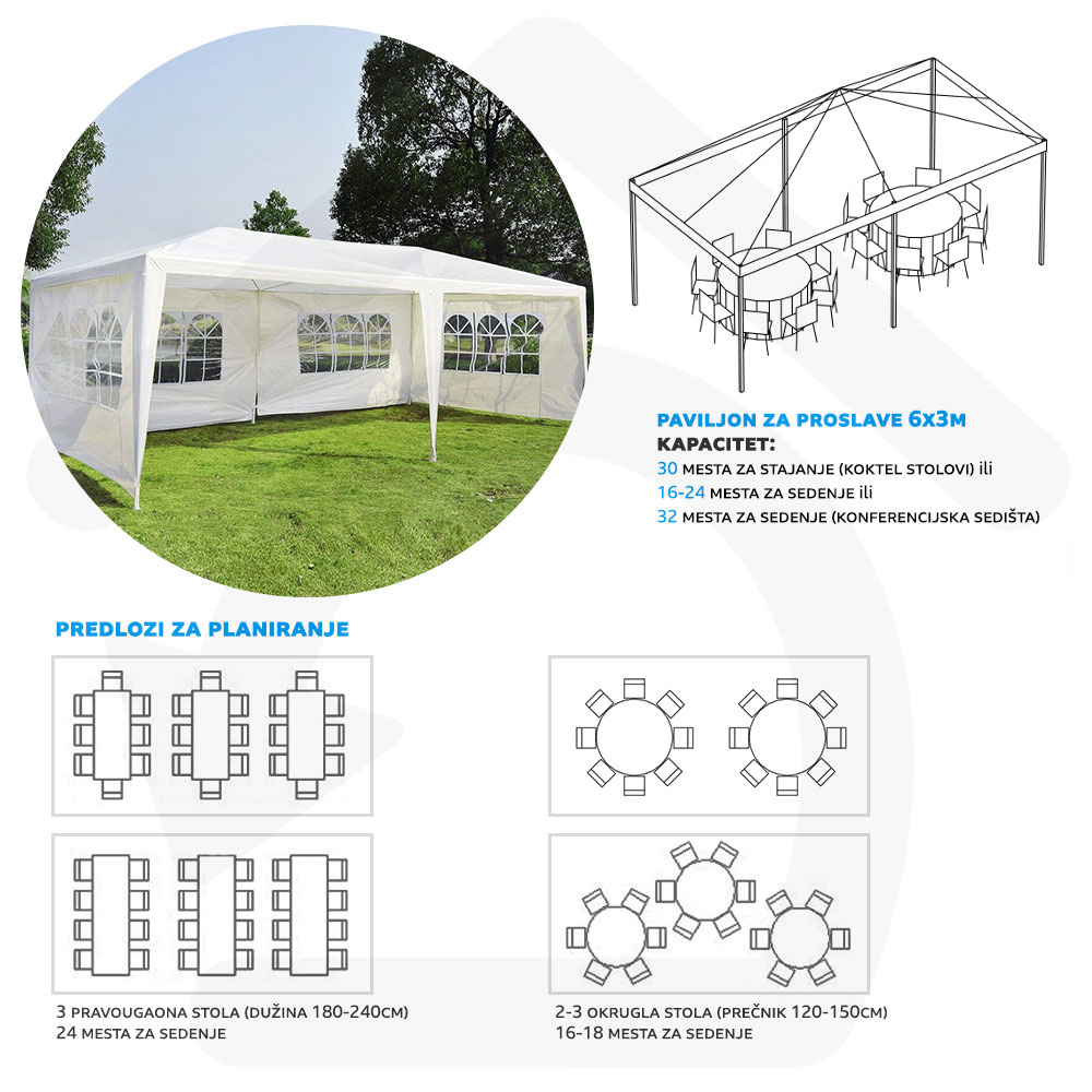 Veliki Paviljon - Šator Za Proslave 6x3 m Sa 6 Bočnih Strana - pogled 5