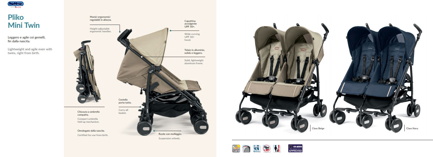 PEG PEREGO Kolica za blizance PLIKO MINI CLASSICO TWIN Class Beige - pogled 5