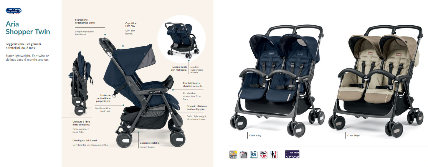 PEG PEREGO Kolica za blizance ARIA TWIN SHOPPER Class Geo Beige - pogled 5