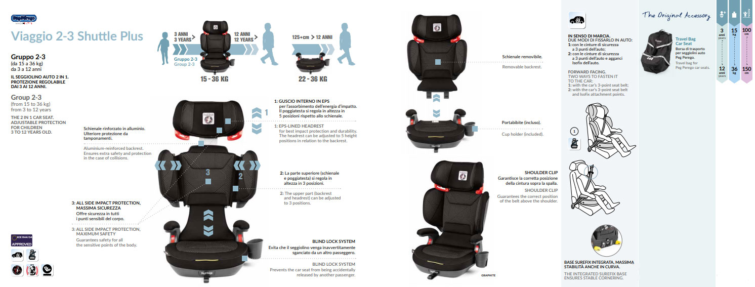 PEG PEREGO Autosedište VIAGGIO 2-3 Shuttle Plus 15-36kg Graphite - pogled 5