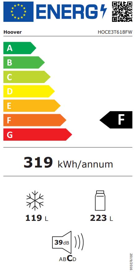 Kombinovani frižider 223l+119l HOOVER HOCE3T618FW - pogled 5