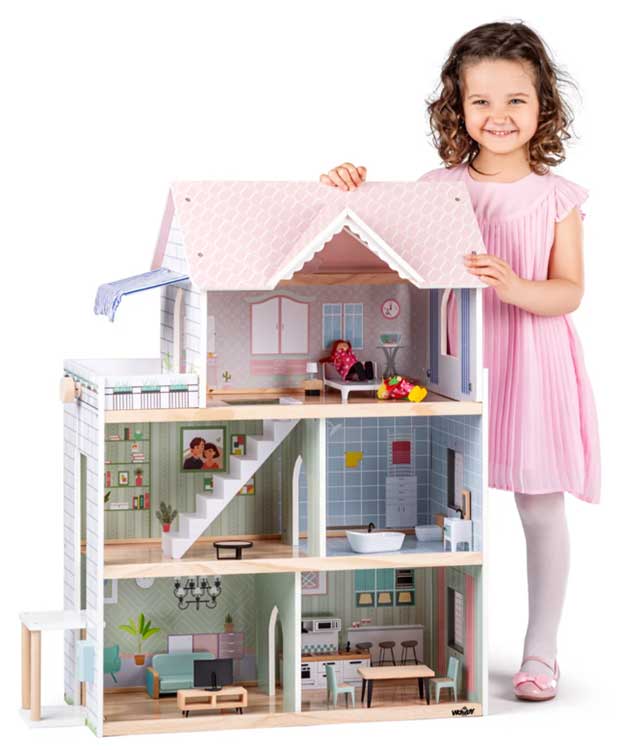WOODY Drvena kućica za lutke Molly sa lutkicama i nameštajem 91332 - pogled 5