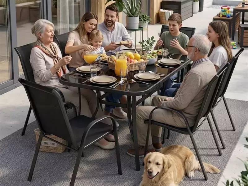 Fieldmann Magna Black garnitura u upotrebi – porodično okupljannje na terasi