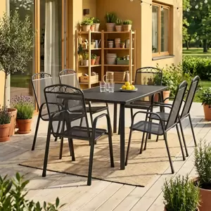 Garnitura od Čeličnog Meša Hektar - 6 Stolica i Sto