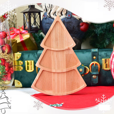 Daska od drveta bukve u obliku jelke sa tri udubljenja 26x18cm