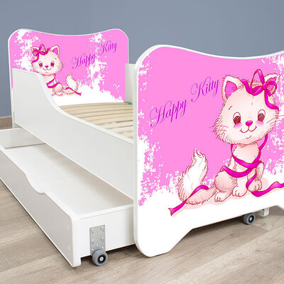 Dečiji krevet sa dušekom, letvicama i fiokom 140x70 cm Happy kitty 