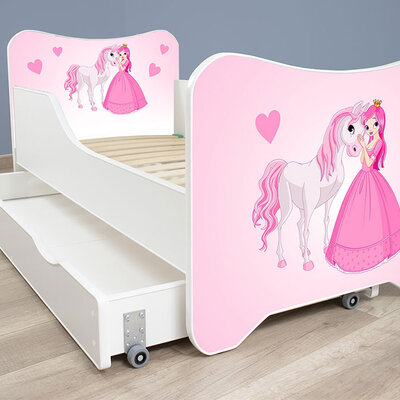 Dečiji krevet sa dušekom, letvicama i fiokom 140x70 cm Princess and horse 