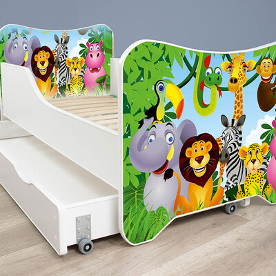 Dečiji krevet sa dušekom, letvicama i fiokom 140x70 cm Madagascar