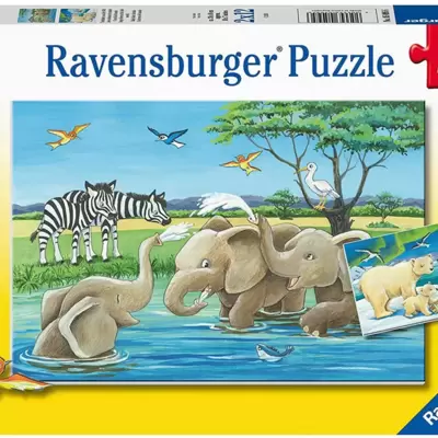 Ravensburger Dečje puzle 2x12 delova - Bebe životinje na safariju 05095