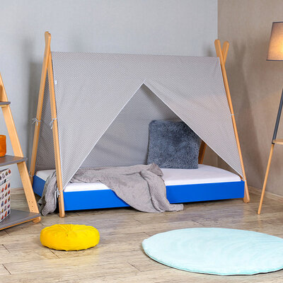 Krevet sa nastrešnicom, dušekom i letvicama 160x80 Tipi, plavi 7794