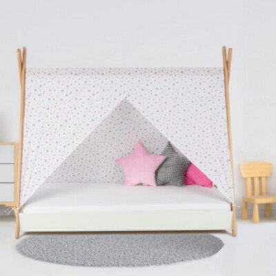 Krevet sa nastrešnicom, dušekom i letvicama 180x80 Tipi, beli 7795