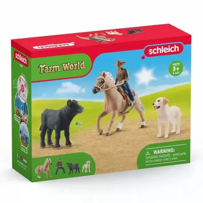 Schleich figure Domaće životinje - Kauboj i tele 42578