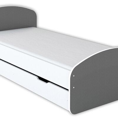 Dečiji krevet sa dušekom, letvicama i fiokom 200x90 cm Luna sivi