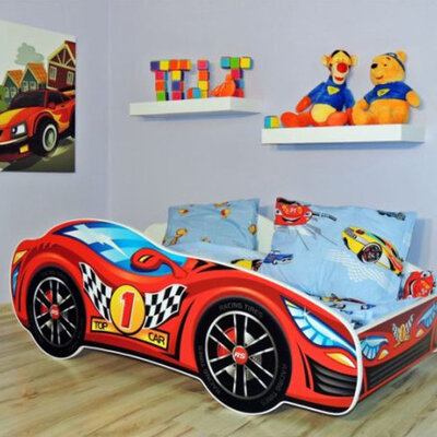 Dečiji krevet sa dušekom i letvicama 160x80cm Trkački auto Top car 7431