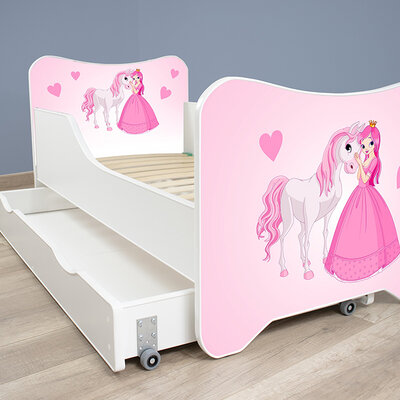 Dečiji krevet sa podnicom, dušekom i fiokom 168x80 cm Happy Kitty Princess and horse