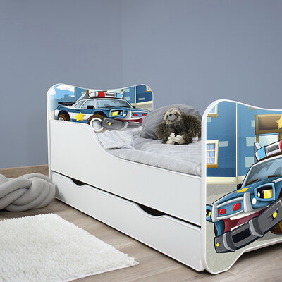 Dečiji krevet sa dušekom, podnicom i fiokom 168x80 cm Happy Kitty Police