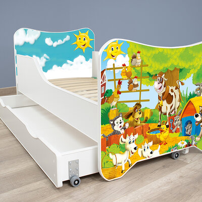 Dečiji krevet sa dušekom, podnicom i fiokom 168x80 cm Happy Kitty Farm