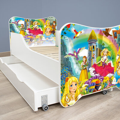 Dečiji krevet sa podnicom, dušekom i fiokom 168x80 cm Happy Kitty Princesses