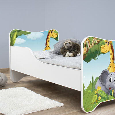 Dečiji krevet sa dušekom i letvicama 160x80 cm Happy kitty Africa