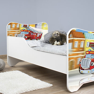 Dečiji krevet sa dušekom i letvicama 160x80 cm Happy kitty Firetruck