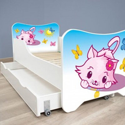 Dečiji krevet sa dušekom, letvicama i fiokom 160x80 cm Happy kitty Little kitty F