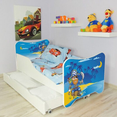 Dečiji krevet sa dušekom, letvicama i fiokom 140x70 cm Happy kitty Old pirate 