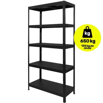 Metalna stalaža sa pet polica Ukupne nosivosti 650kg Mat crna 180x90x40