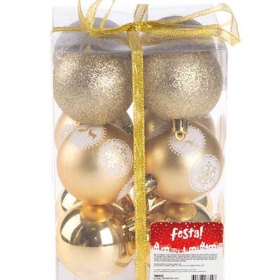 Ukrasi za novogodišnju jelku Kugle Icy Print 6cm 12 kom. Zlatne