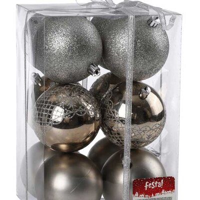 Ukrasi za novogodišnju jelku Kugle Icy Print 8cm 12kom. Srebrne