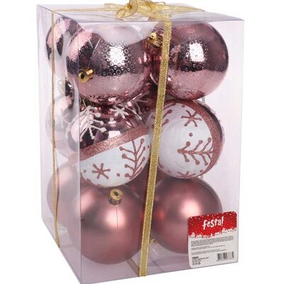 Ukrasi za novogodišnju jelku Kugle Icy Print 8cm 12kom. Roze boje