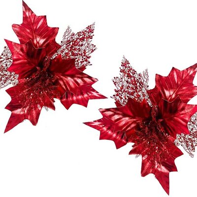 Novogodišnji ukrasi Cvet 2kom. 28cm Crveni