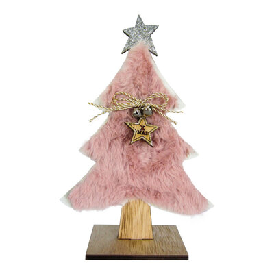 Novogodišnja drvena dekoracija za kuću 22cm Jelka Pink 2 komada