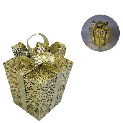 Novogodišnja i božićna dekoracija Svetlucavi poklon zlatni 21cm