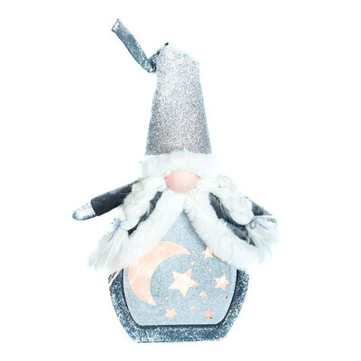 Novogodišnja i božićna dekoracija Srebrni patuljak sa LED svetlom 65cm