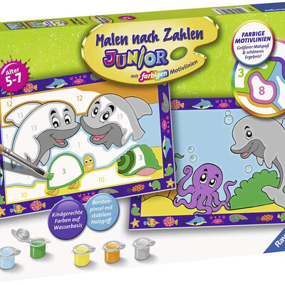 Ravensburger Bojanka po brojevima + akrilne boje Delfini 28147