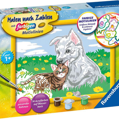 Ravensburger Bojanka po brojevima + akrilne boje Štene i mače 28487