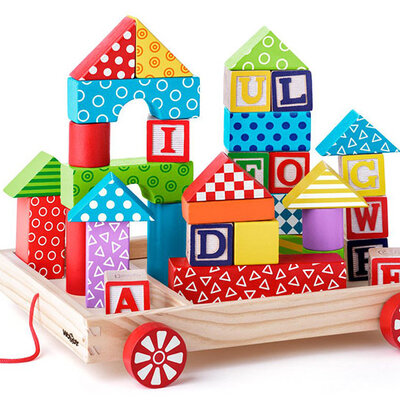 WOODY Drvene šarene kockice 35 komada u kolicima 90913