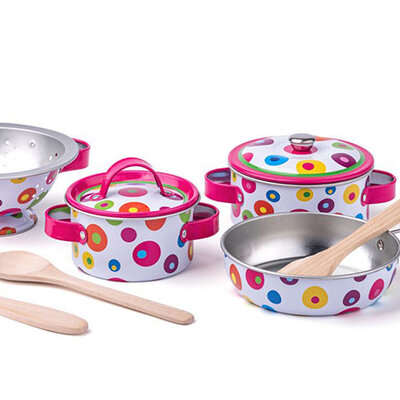 WOODY Igračka Posuđe za kuvanje Dot 9 delova 91884